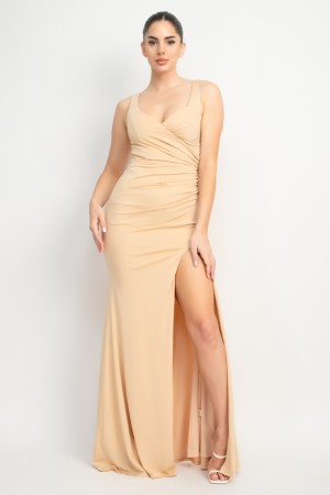 HMD14073<br/>Glittery Side Slit Maxi Dress