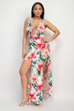 ID3696A-SR887<br/>Front Lace Hawaiian Maxi Dress
